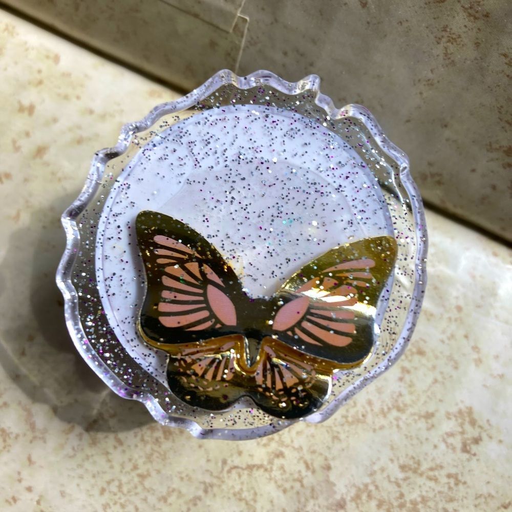 Pink butterfly white phone grip